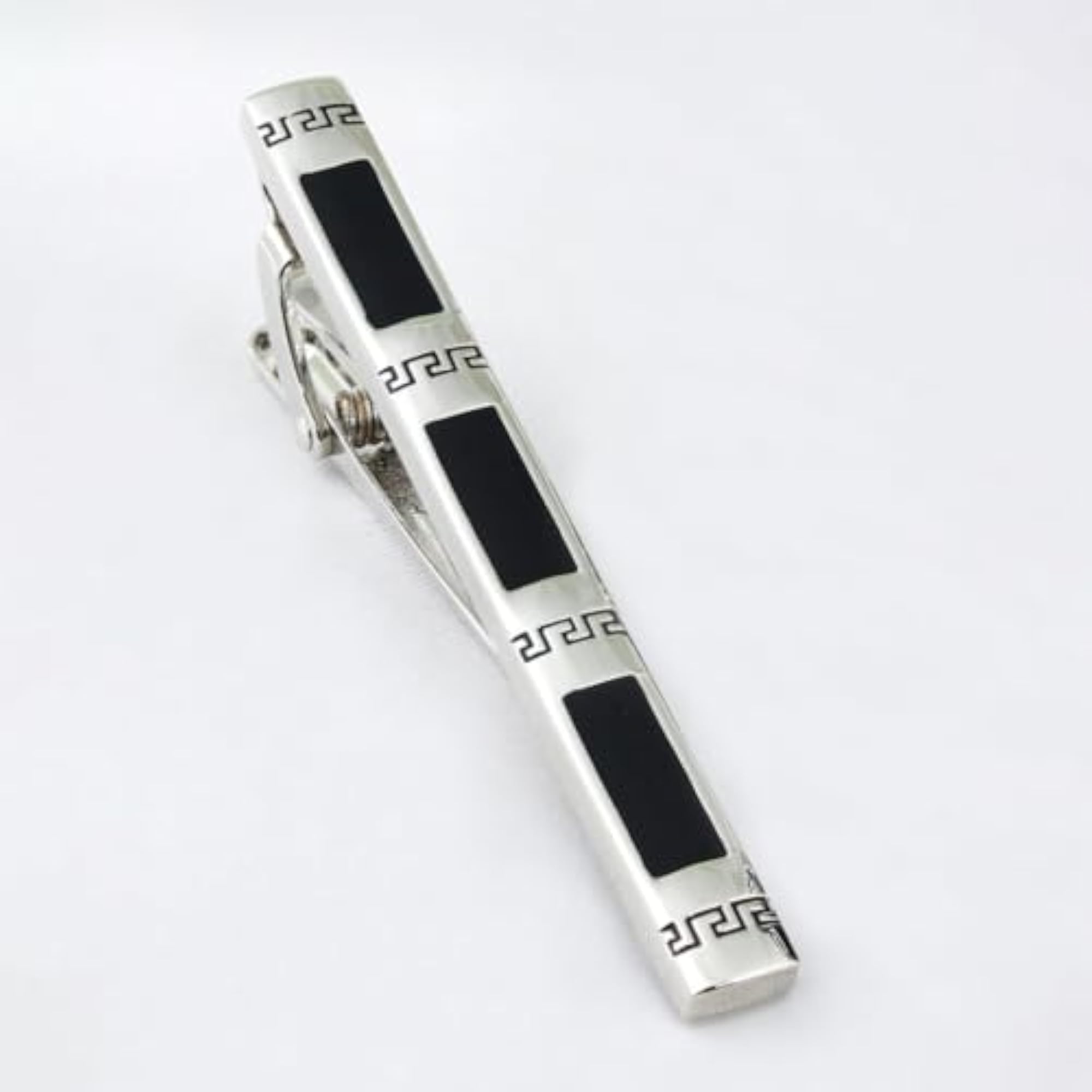 Men's Geek Key Silver Brass and Enamel Cufflink and Tiebar Set